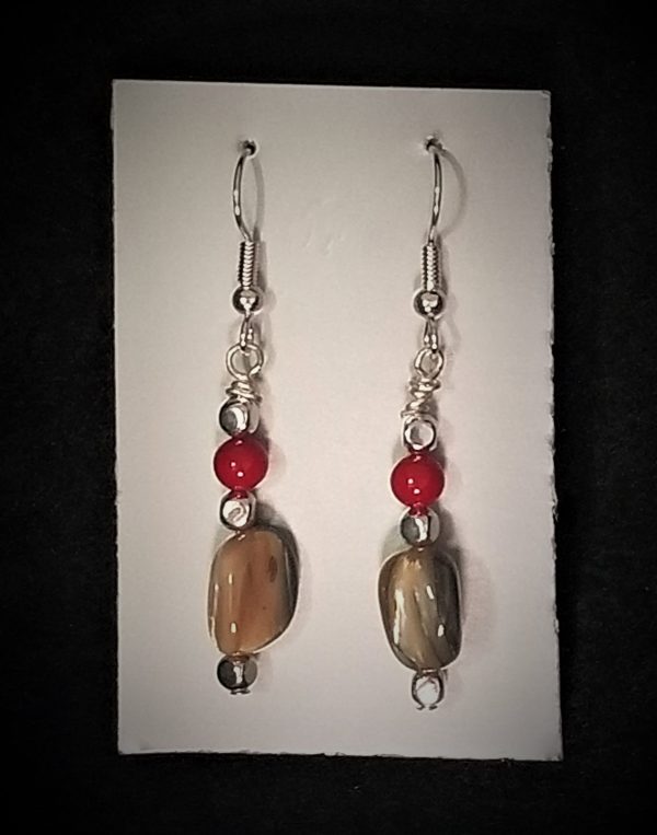 Hand Crafted Red Coral & Abalone Shell Earrings