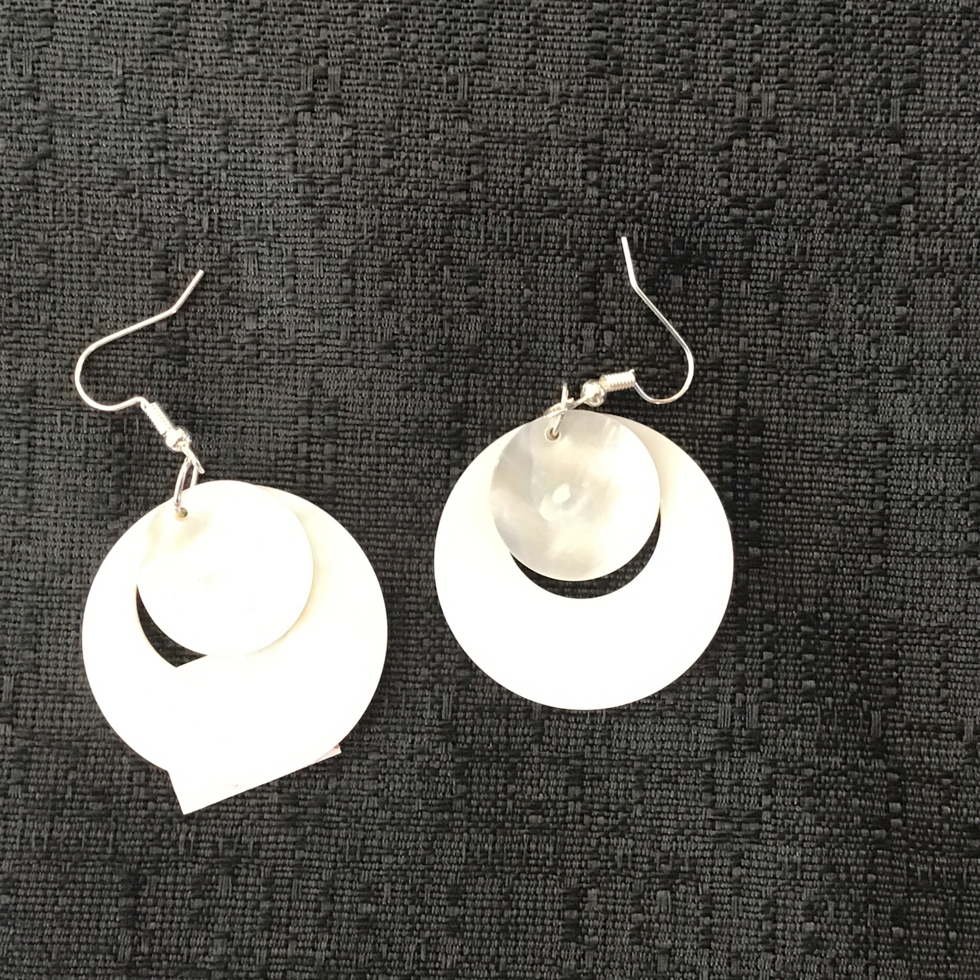 Abalone hoop and circle earrings by Rachel Moreno