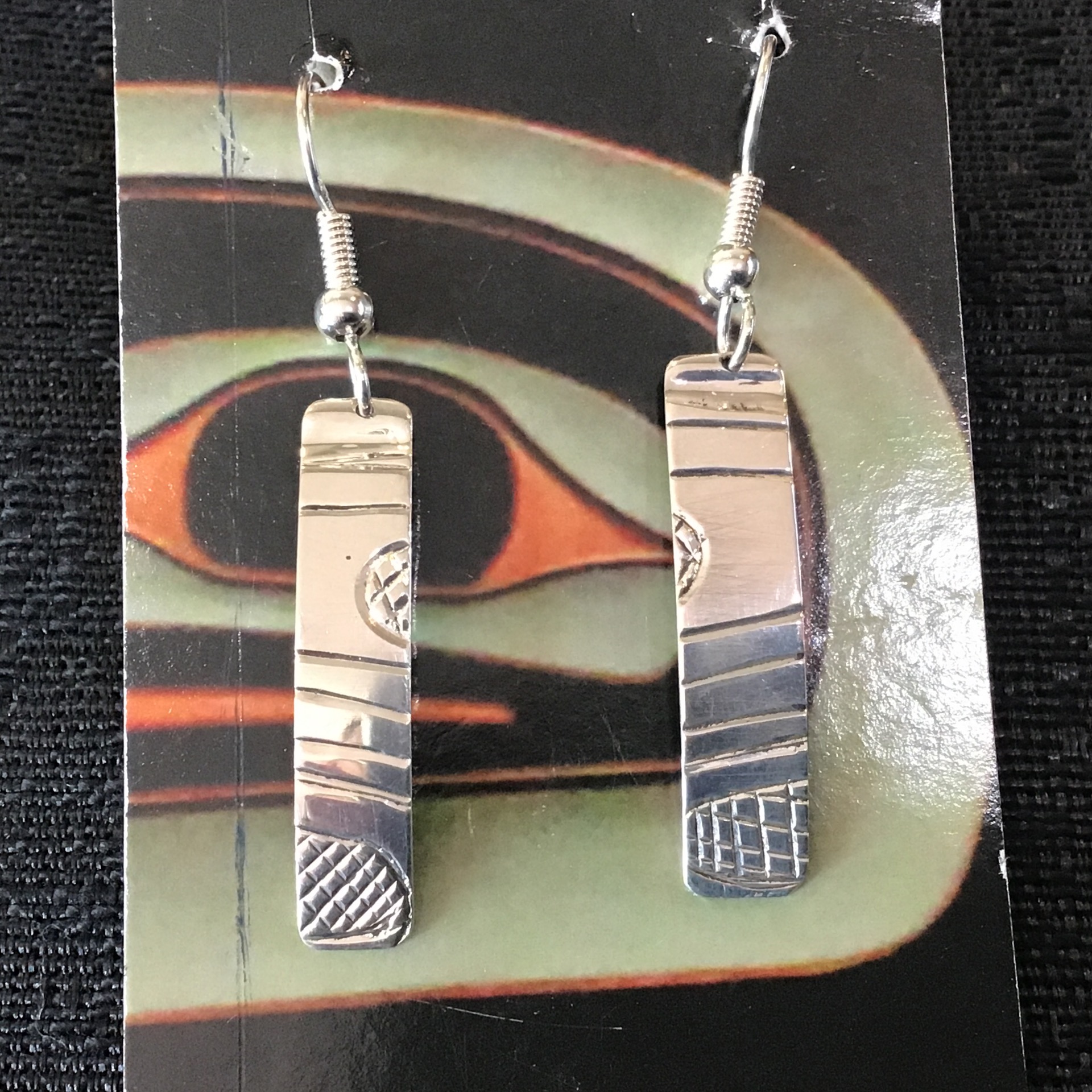 Peter Esquiro 1 1/4 Hand Carved Silver Earrings